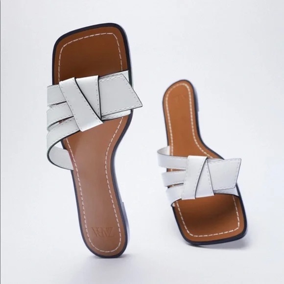 Zara White Topstitched Low Heeled Sandals- EU 37 - Picture 4 of 9